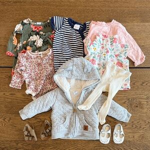 Baby Clothing 10 item Bundle with Gray Hoodie and Floral Prints
